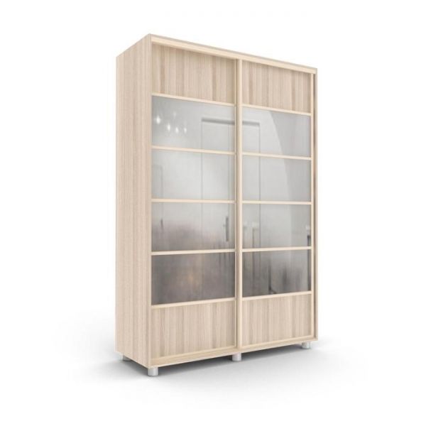 Шкаф-купе Стильный зелкало+ЛДСП Ясень шимо светлый/Белый/Венге светлый 1400х600х2300