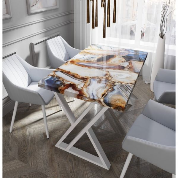 Обеденный стол «Оникс», 1200 ? 800 мм, опора «Х» белая, цвет кварц