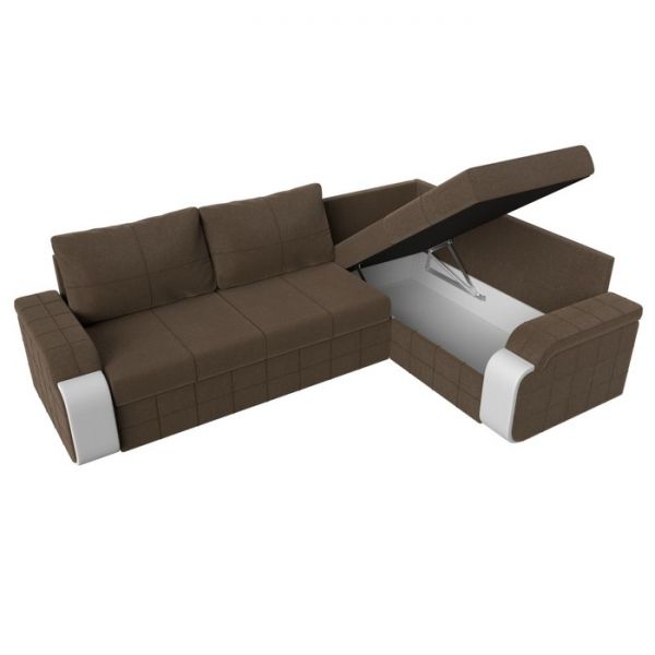 Угловой диван «Николь», механизм дельфин, рогожка, цвет коричневый