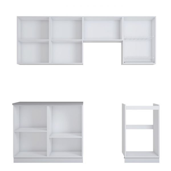 Кухонный гарнитур 2100 мм, цвет корпус белый / МДФ синяя сталь / столешница сахара белая