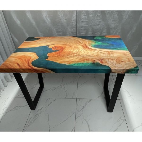 Обеденный стол «Квадро», 1200 ? 800 мм, опора «П» чёрная, фотопечать, цвет река