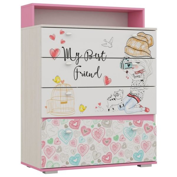 Комод для детской Алиса 1170х900х420 Белый/корпус Ясень Анкор Белый/ Розовый