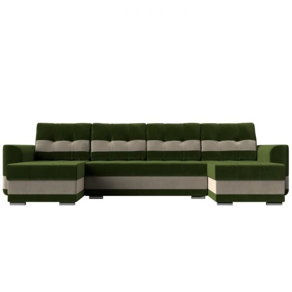 П-образный диван «Честер», механизм еврокнижка, микровельвет, цвет бежевый / коричневый