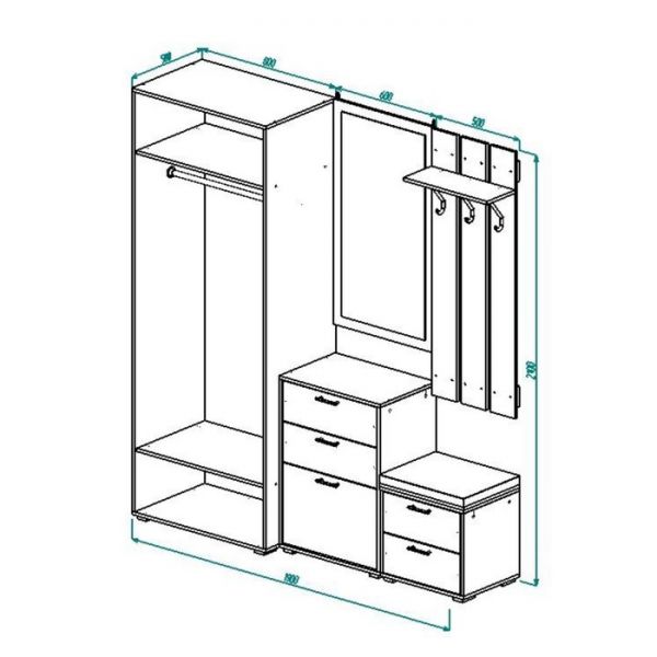 Прихожая с зеркалом ПР-4 2100х1900х500 Шимо Светлый/Шимо темный