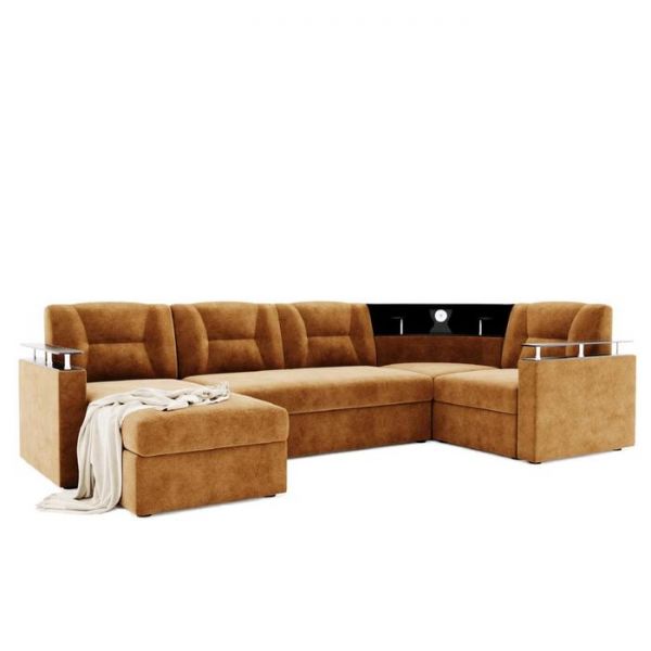 Диван «Титаник» с подсветкой, механизм дельфин, угол правый, ЛДСП венге, цвет селфи 08