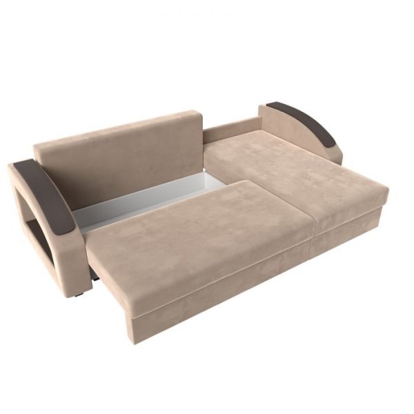 Угловой диван «Канзас», механизм еврокнижка, велюр, цвет бежевый