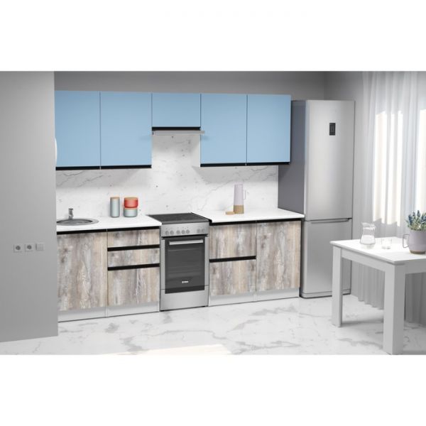 Кухонный гарнитур Аквамарин Экстра 2500х600 белый/мрамор марквина белый/капри/пайн экзотик