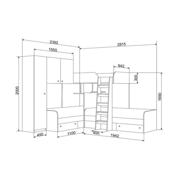 Детский комплекс «Трио 1», цвет дуб молочный / дуб молочный
