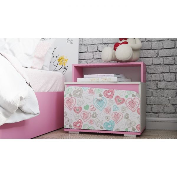 Тумба прикроватная ТП-20 Алиса 565х600х420 Белый/ корпус Ясень Анкор Белый/ Розовый