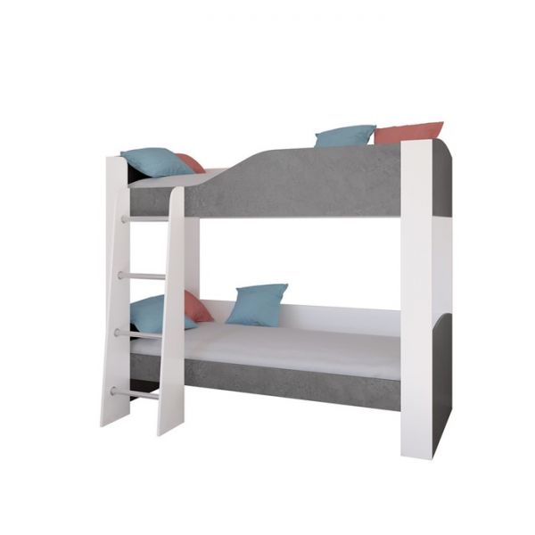 Детская двухъярусная кровать «Астра 2», без ящика, цвет белый / железный камень