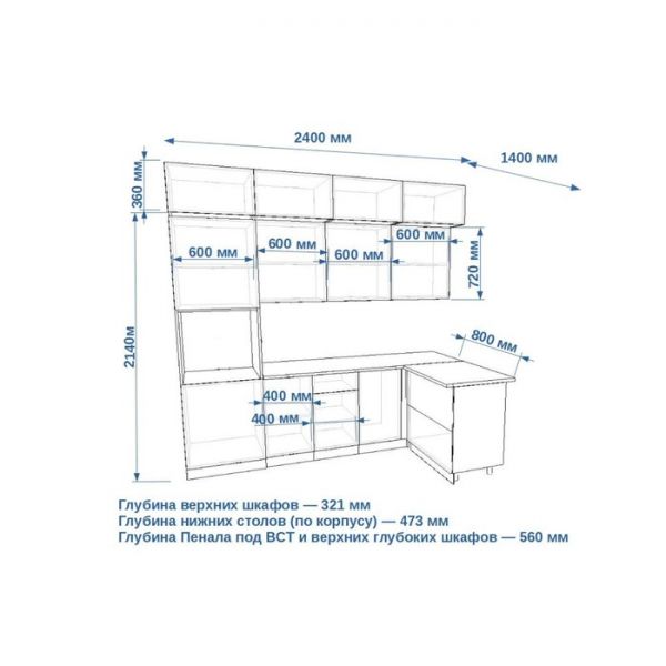Кухонный гарнитур Тальк-3, 2400х1400 Дуб сонома/Белый матовый