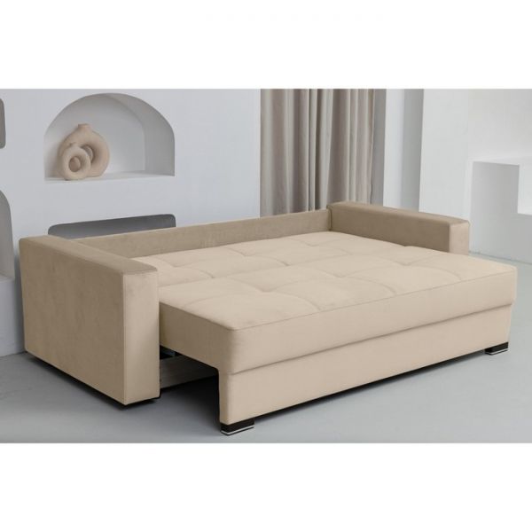 Прямой диван «Кардинал», механизм тик-так, независимый пружинный блок, велюр, цвет бежевый