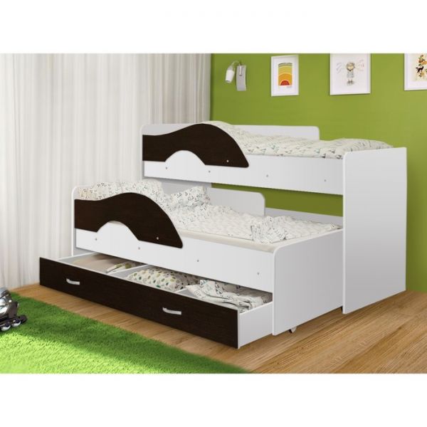 Кровать двухъярусная выкатная Матрешка Венге/белый 800х1600 с ящиком