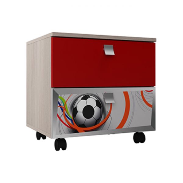 Тумба прикроватная ТП-22 Футбол 485х500х420 Серый/Красный/Ясень Шимо Светлый/ Красный