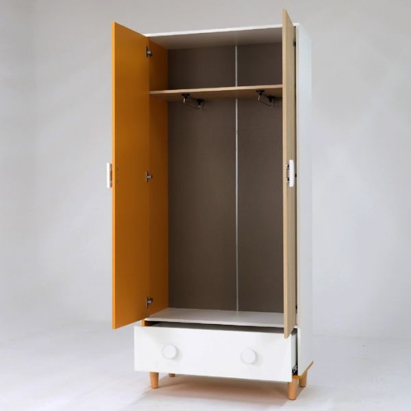 Шкаф 2-х створчатый с ящиком Манго-2 900х400х2000 белый/охра/палермо