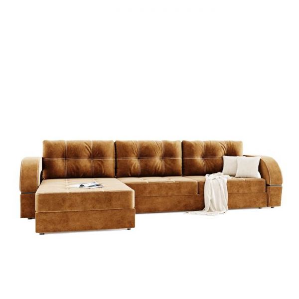 Угловой диван «Талисман 2», угол левый, пантограф, велюр, цвет селфи 01, подушки селфи 03