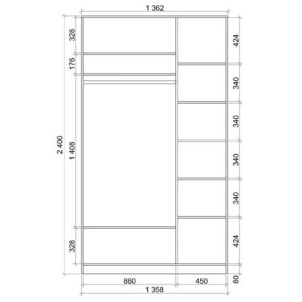 Шкаф-купе Хит-24-14-11, 2400х1362х620 Ясень шимо светлый