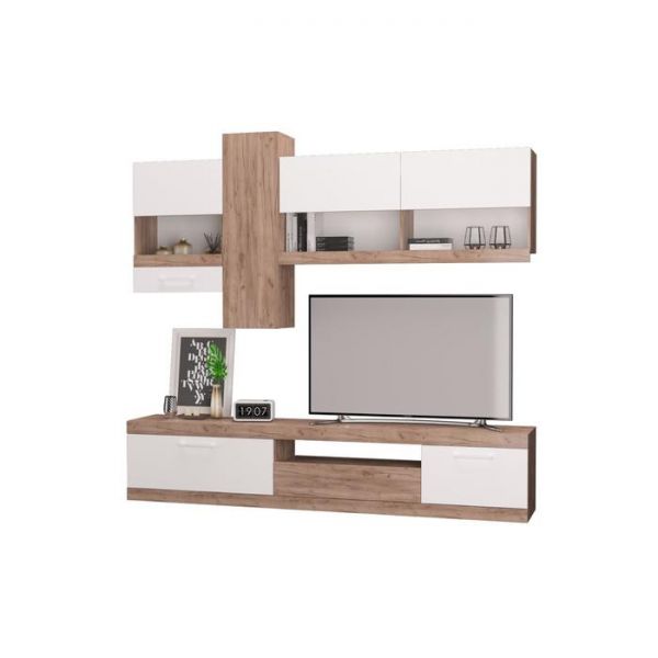 Гостиная "Невада" 2455х493х2234 ЛДСП дуб крафт табак/белый