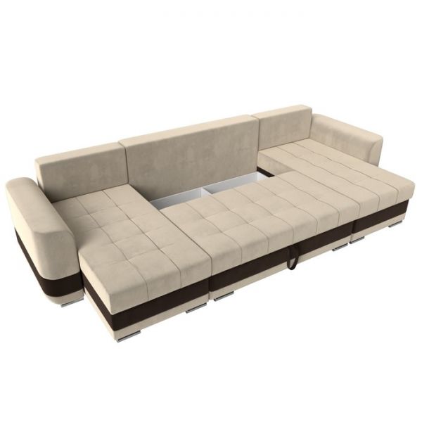 П-образный диван «Честер», механизм еврокнижка, микровельвет, цвет бежевый / коричневый