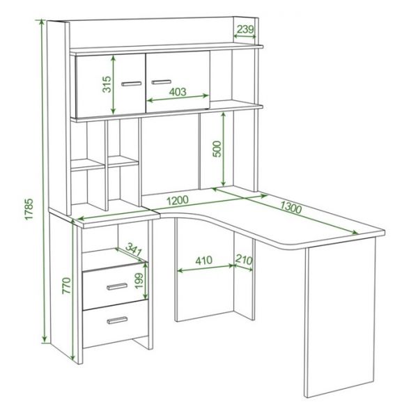 Компьютерный стол, 1200 ? 1300 ? 1785 мм, левый угол, цвет белый жемчуг