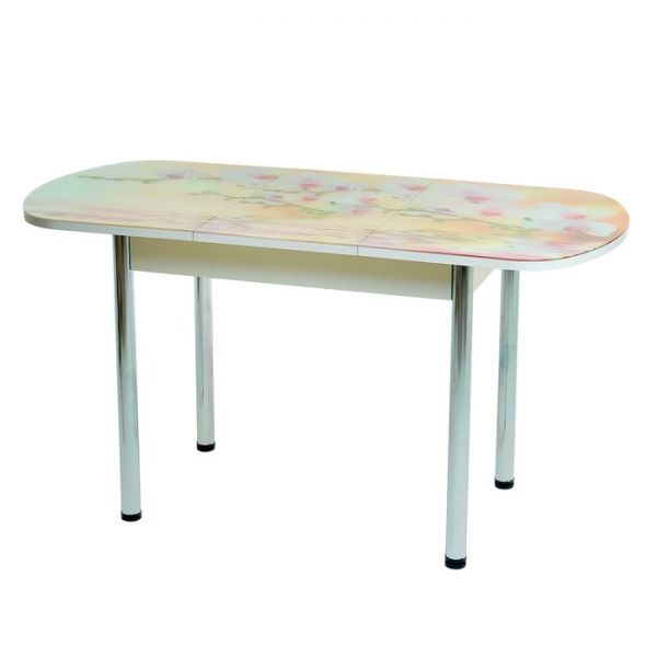 Стол раздвижной с фп Лайм 2 1100/1500х700х777 стол. Стекл./Пояс белый/прямые ноги