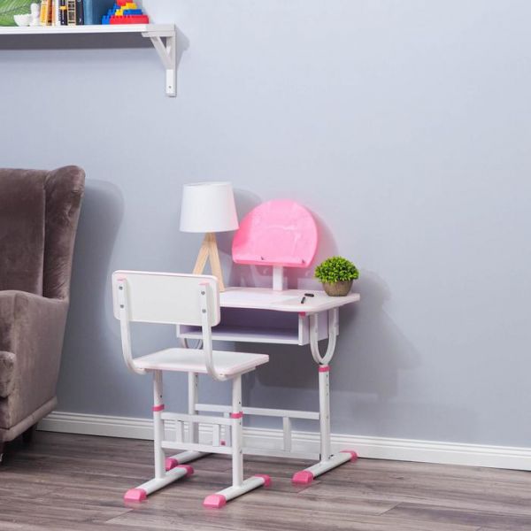 Растущая парта со стулом S03, розовая, ростовая группа №3-4