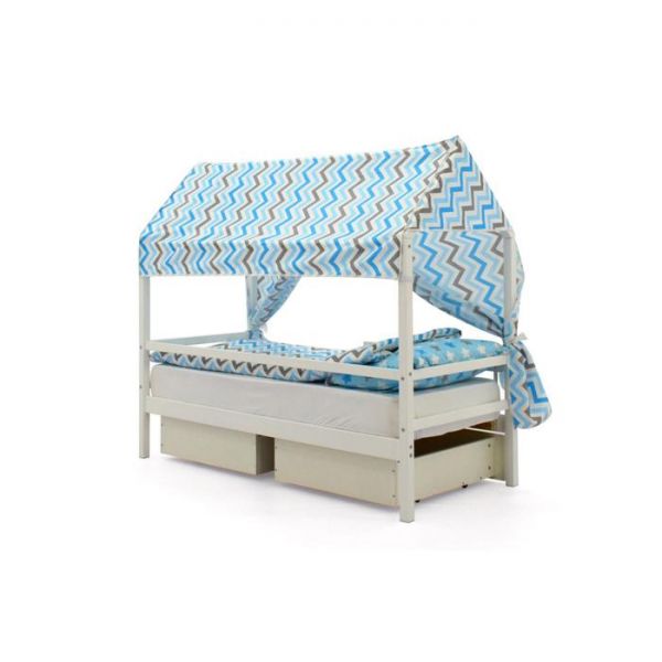 Крыша текстильная Бельмарко для кровати-домика Svogen зигзаги синий, голубой, графит