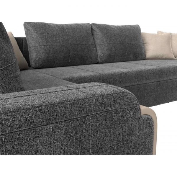 П-образный диван «Николь», механизм дельфин, рогожка, цвет рогожка серая / экокожа бежевая