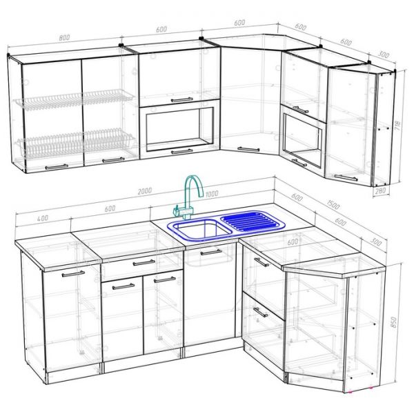 Кухонный гарнитур Кира мега прайм 2000*1500