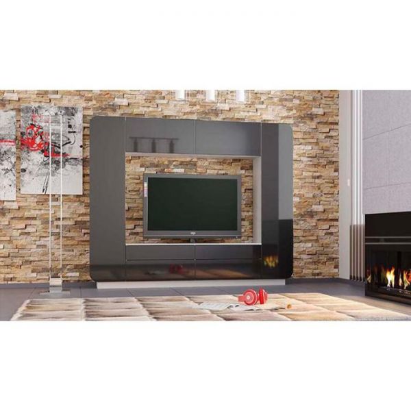 Гостиная 2400х1944х382 Лаванда - 2 белый /черный глянец /белый)