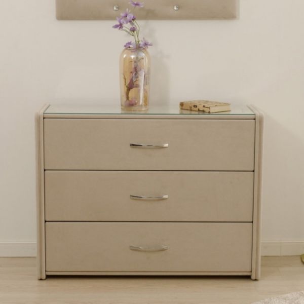 Комод «Алеро», 3 ящика, прозрачное стекло, велюр, цвет бежевый velutto 04