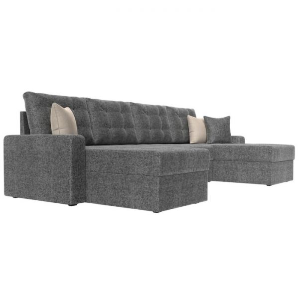 П-образный диван «Ливерпуль», механизм дельфин, рогожка, цвет серый