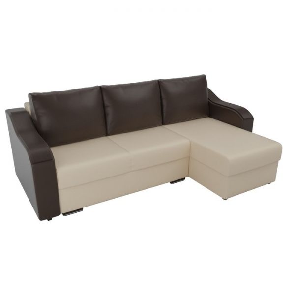 Угловой диван «Монако», механизм еврокнижка, экокожа, цвет бежевый / коричневый