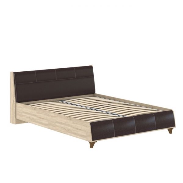 Кровать Келли 160, 2282х1688х880, Дуб сонома/Кожзам темно-коричневый