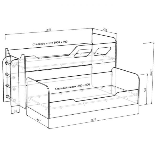 Кровать Вега 5, 2090х850х1020, Бодега светлый/Капучино