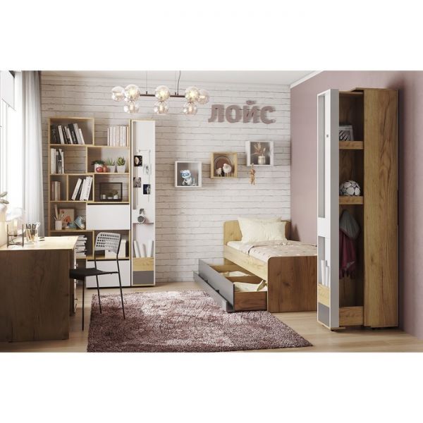 Шкаф «Лойс 85», 300 ? 400 ? 2113 мм, цвет дуб золотистый / белый / графит