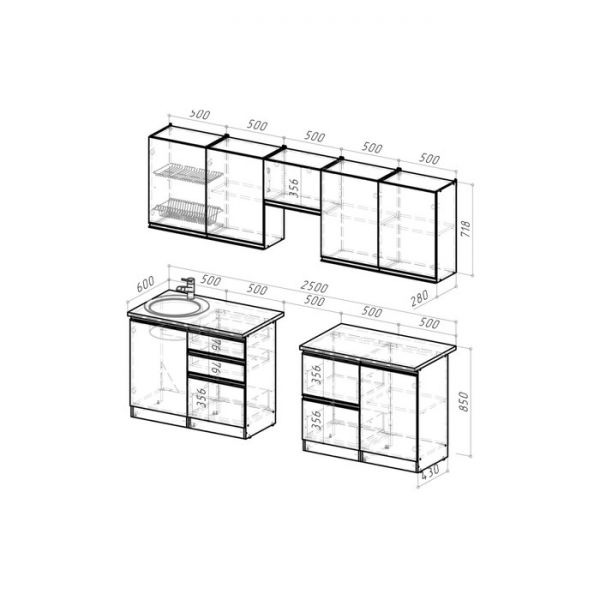 Кухонный гарнитур Лоретта мега 2500х600 Венге/дуглас темный/Дуб грей