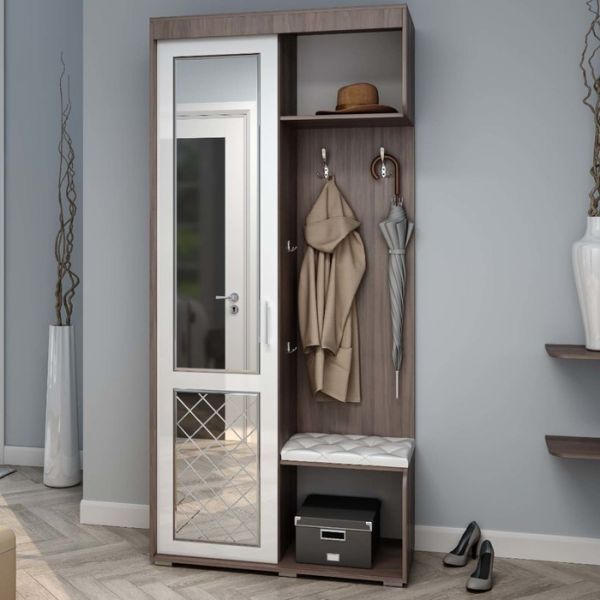 Прихожая Карина, универсальная, 1002х440х2176, Ясень шимо темный/Белый