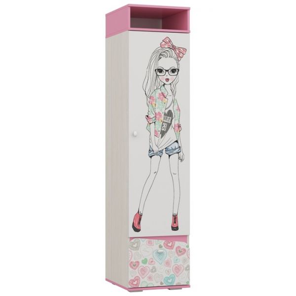 Пенал с ящиком ПН-13 Алиса 1960х450х520 Белый/корпус Ясень Анкор Белый/ Розовый