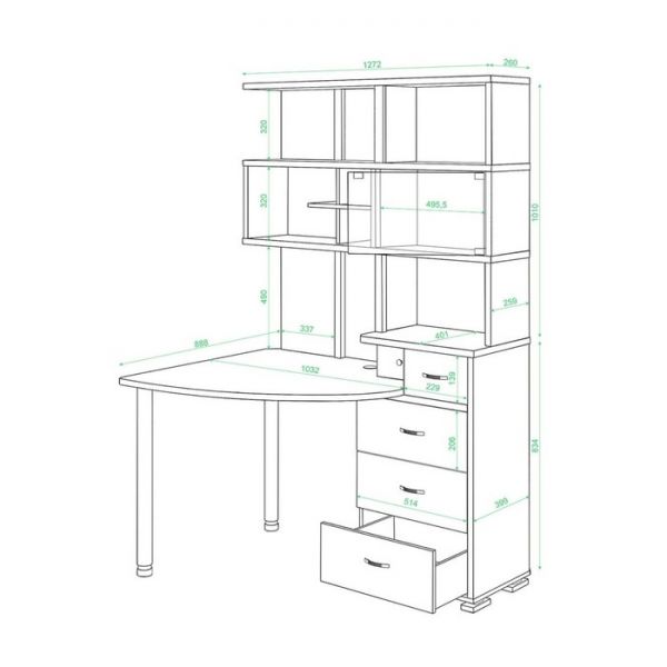 Стол СР-320, угол левый, 1350 ? 890 ? 1950 мм, цвет венге