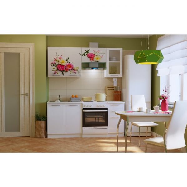 Кухонный гарнитур ЭКО 1800 мм, столешница под мойку 800 мм, цвет эко-28 цветы/белый