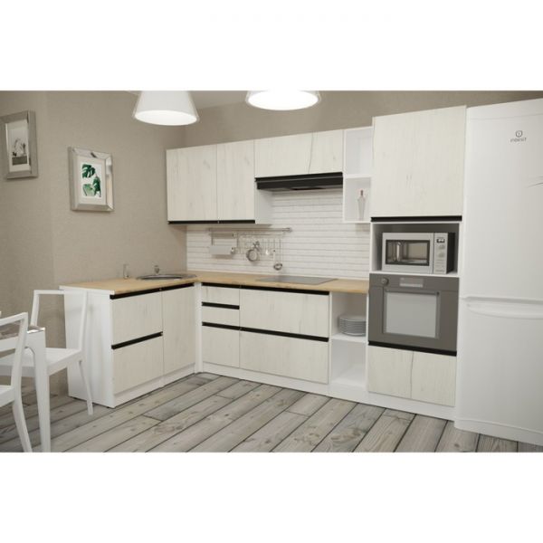 Кухонный угловой гарнитур Амели мега прайм 2700х1500 Белый/Дуб бунратти/Дуб грей