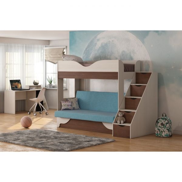 Кровать Латте 77-1 2430х872х1674 Ткань Alma 21 /Бодега cветлый /Орех Донской