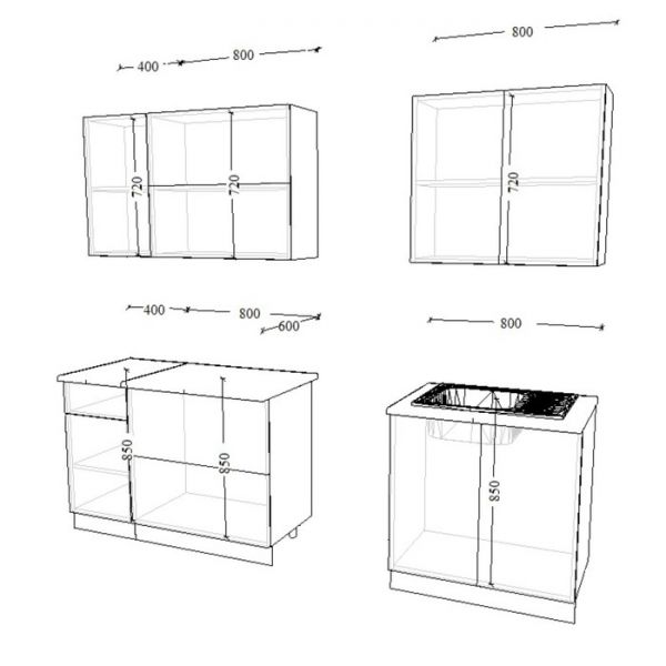Кухонный гарнитур Лофт 8, 2000х600 мм, Дуб бунратти/Бетон темный