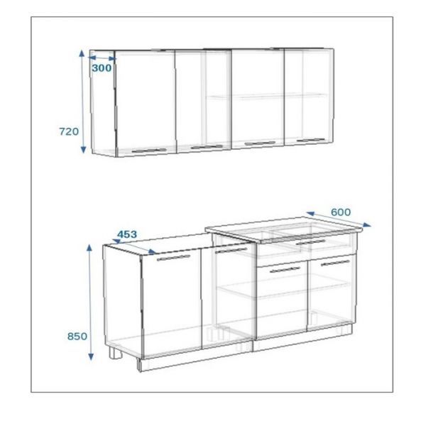 Кухонный гарнитур 1600, 4Р РоялВуд, Голубой прованс 2