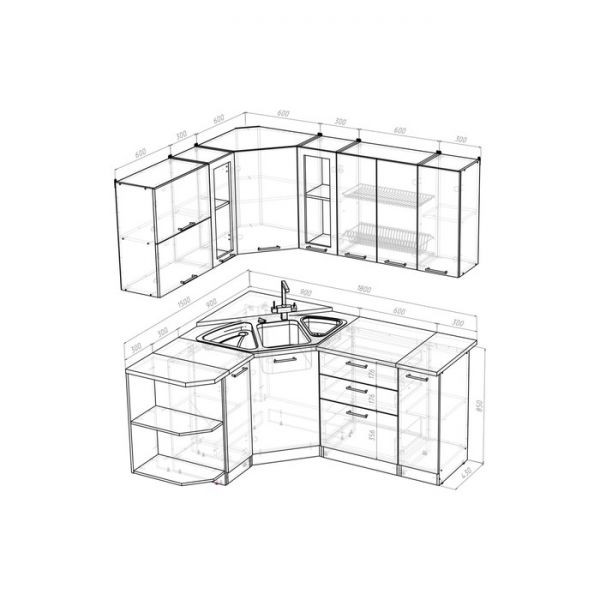 Кухонный угловой гарнитур Паола оптима 1800х1500 Белый/Кантри/Дуб грей, Дуб браун