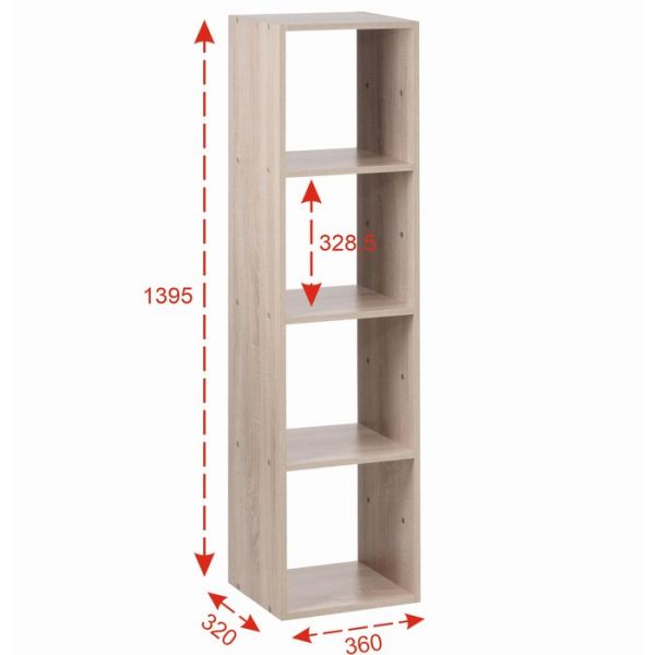 Стеллаж №4 DICE CUBE 4 секции, 360х320х1395, Дуб сонома