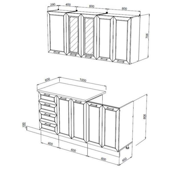 Кухня Агава 1600х600 акация белая/сапфир