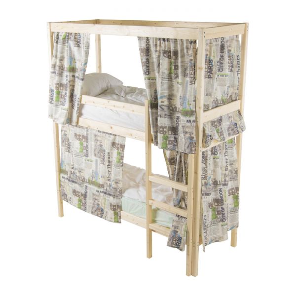 Двухъярусная кровать c каркасом для штор, 70 ? 190 см, цвет сосна