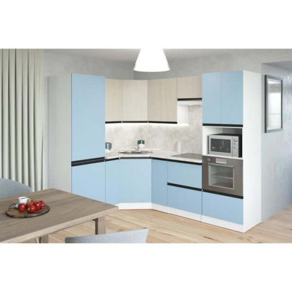 Кухонный угловой гарнитур Соната оптима 2400х1800 Ясень шимо светлый,Капри/Белый